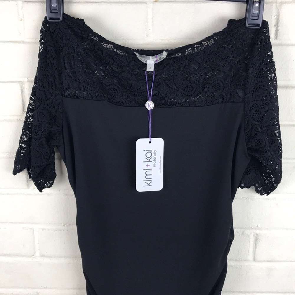 Kimi + Kai Lace Trim Ruched Maternity Dress - Picture 6 of 7